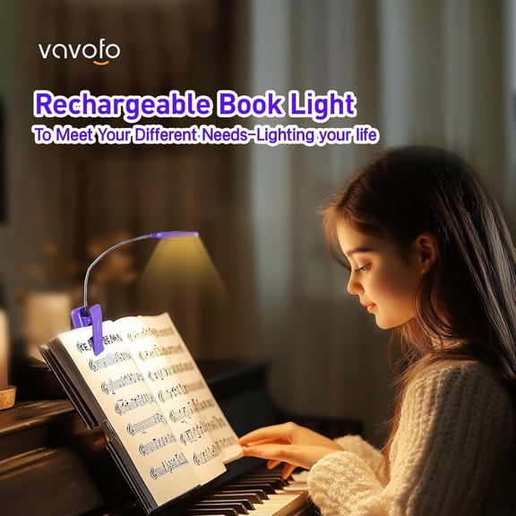 Rechargeable Book Light for Reading in Bed Kids, 7 LED Reading Light with 9-Level Warm Cool White Daylight, Eye Care Lamp with Power Indicator for Bookworms (Dark Purple)