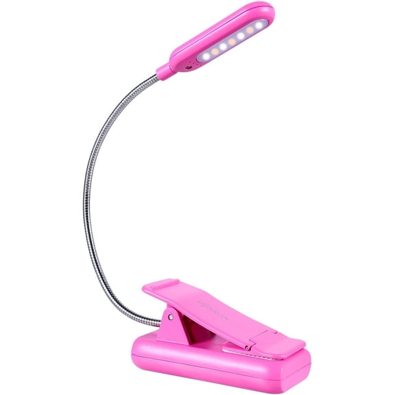 Rechargeable Book Light for Reading in Bed Kids, 7 LED Reading Light with 9-Level Warm Cool White Daylight, Eye Care Lamp with Power Indicator for Bookworms (Rose)