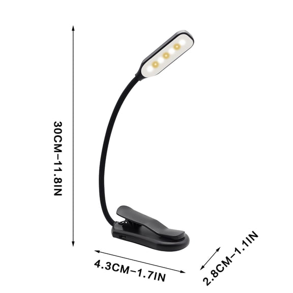 Rechargeable Book Light for Reading in Bed – 30 cm Flexible Gooseneck with Clamp Mount, 600 mAh Battery, USB Rechargeable LED Lamp