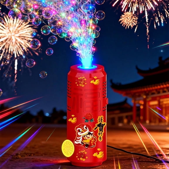 Rechargeable Bubble Machinefor8 Hole RedandGold Firework Bubble Blower ToywithBubble LightsforLunar New Year Decorations RedandGold Party Decor Single Pack