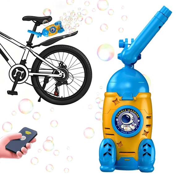 Rechargeable Bubbles Machine with Remote Control, Handheld & Bicycle Use Bubble Maker Blower for Boys Girls 3-12 Years Gifts-Yellow