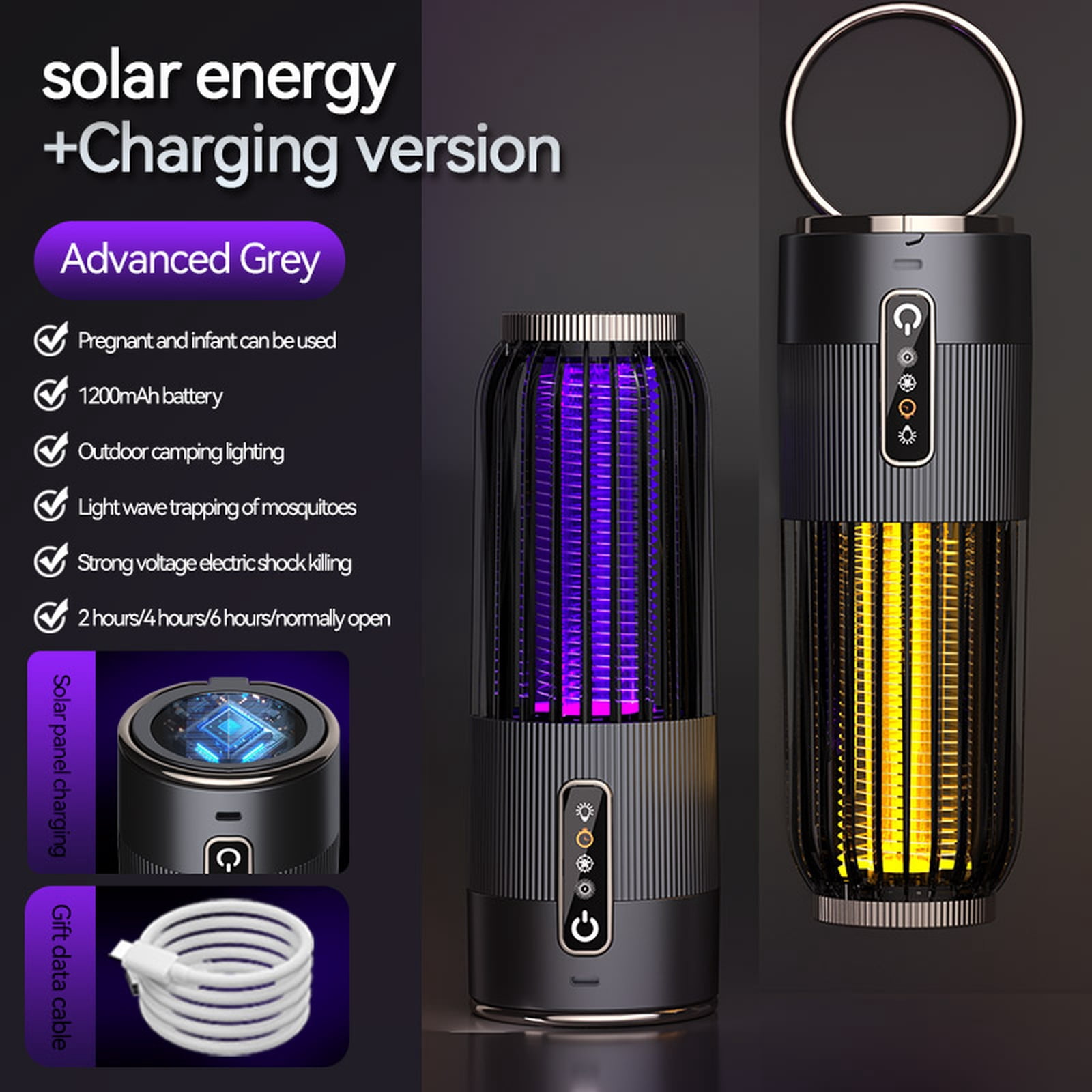 Rechargeable Bug Zapper Outdoor Black Electric Mosquito Zapper for Indoor Home Backyard Camping Use