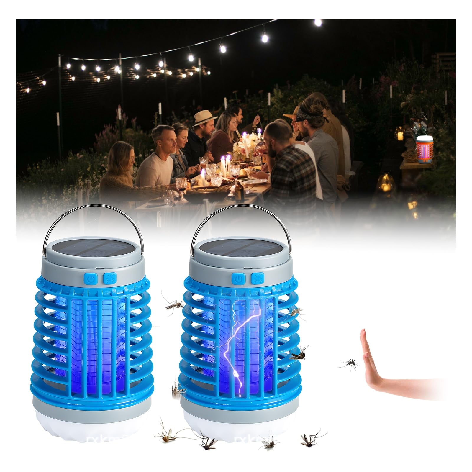Rechargeable Bug Zapper,Waterproof Cordless Mosquito Lamp with Solar LED Flashlight for Outdoor Camping