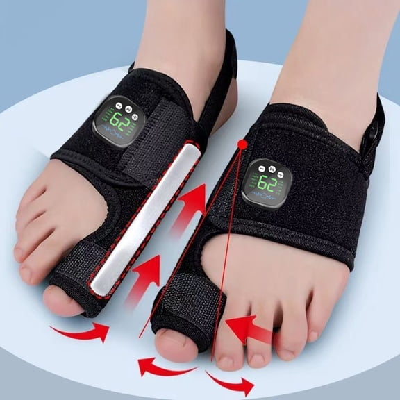Rechargeable Bunion Splint Massager, Big Toe Straightener Support Brace with Multi-Mode Massage & LCD Screen, Removable Aluminum Stay Hallux Valgus Corrector for Men Women