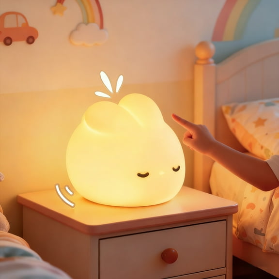 Bunny Night Light for Kids, 3-Level Dimmable Silicone Lamp with 15-Min Timer, Soft Yellow Light for Nursery, Baby Sleep Aid, Feeding, Rechargeable