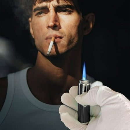 Rechargeable Butane Torch Lighter Adjustable Flame Refillable Windproof Lighter for Outdoor Use - Multi Purpose Sleek Design(Black)