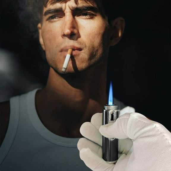 Rechargeable Butane Torch Lighter Adjustable Flame Refillable Windproof Lighter for Outdoor Use - Multi Purpose Sleek Design(Black)