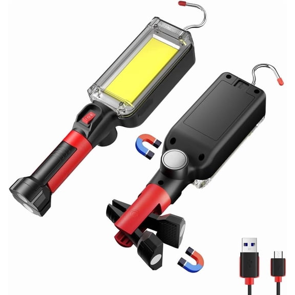 Rechargeable COB LED Work Light - Magnetic Hands-Free Trouble Light with 360 Rotating Hook, IPX4 Waterproof Drop Light for Garage Repair, Emergency | Tool Gifts for Men