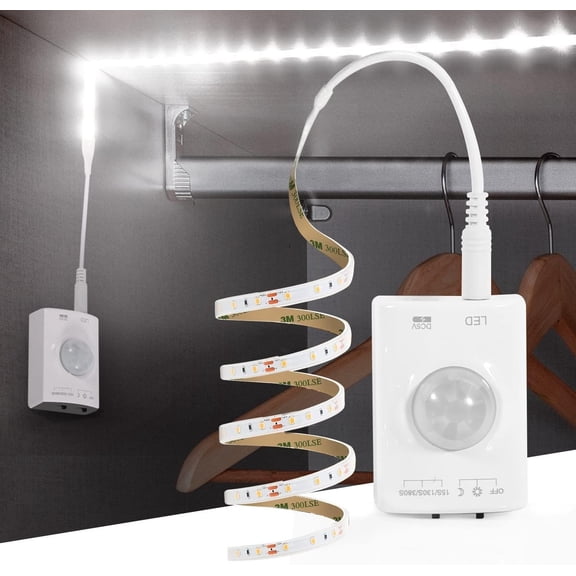 Rechargeable Under Cabinet Lighting, 2M Motion Sensor LED Light Strip, 6000K Cold White Night Light for Closet, Stairway, Stairs, Counter, Kitchen Cupboard, Bedroom, Bathroom