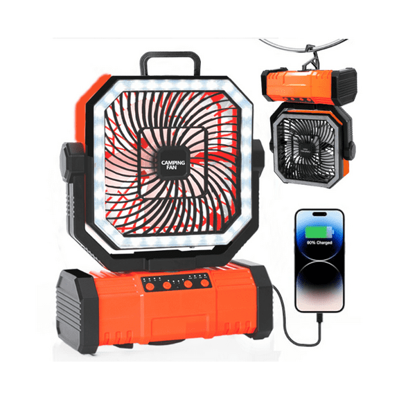 Rechargeable Camping Fan 20000mAh, LED Lantern & 4 Speeds – Portable Tent Fan with Remote Control, Ideal for Outdoor Adventures, Hiking, BBQ, Beach, Travel, Fishing, Power Outages, Backyard