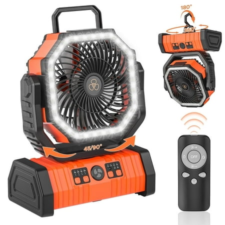 Rechargeable Camping Fan with LED Lantern, 20000mAh Auto-Oscillating Battery Operated Fan with Remote/ Hook/ Timer, 8" Portable Fan for Picnic, Fishing, Tent, RV, Jobsite, Power Outages, Hurricane