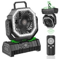 thumbnail image 1 of Rechargeable Camping Fan with LED Lantern, 20000mAh Auto-Oscillating Battery Operated Fan with Remote/Hook/Timer, 8" Portable Fan for Picnic, Fishing, Tent, RV, Jobsite, Power Outages, Hurricane, 1 of 7