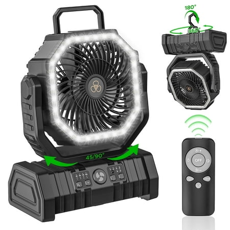Rechargeable Camping Fan with LED Lantern, 20000mAh Auto-Oscillating Battery Operated Fan with Remote/Hook/Timer, 8" Portable Fan for Picnic, Fishing, Tent, RV, Jobsite, Power Outages, Hurricane