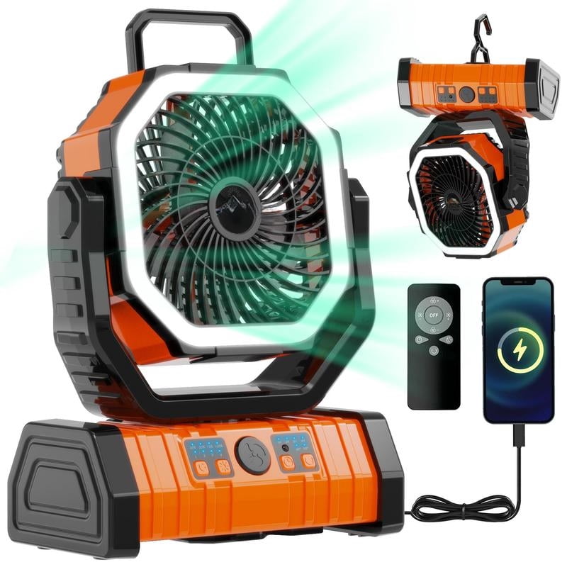 Fan Revolving Light Rechargeable Camping Fan with LED Light, Portable Multi-functional Fan ...