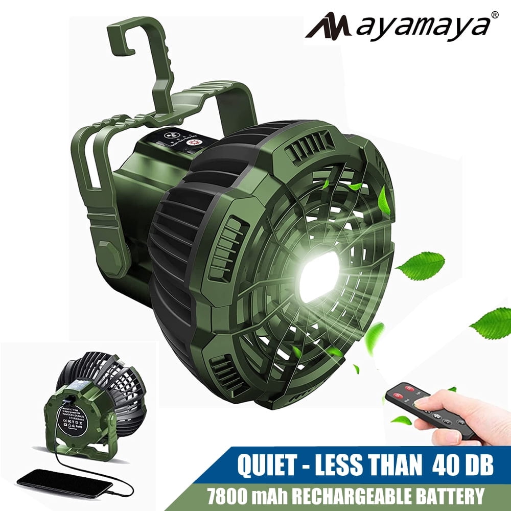 Rechargeable Camping Fan with LED Light & Remote Control, AYAMAYA 7800mAh  Portable USB Lantern Tent Fan for  Car Ceiling Green