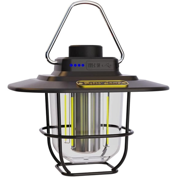 Rechargeable Camping LED Light Dimmable, Retro Lantern with Hook for Outdoor Hiking or Indoor Power Outages (Green)