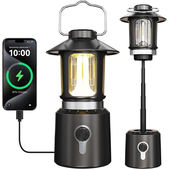 KOBAIBAN Rechargeable Camping Lantern, Telescopic Waterproof Camping Light, 8000mAh Battery Powered Lanterns for Power Outages Outdoor Tent Lights for Camping, Brown