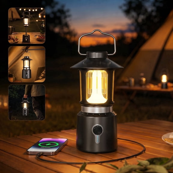 KOBAIBAN Rechargeable Camping Lantern, Telescopic Waterproof Camping Light, 8000mAh Battery Powered Lanterns for Power Outages Outdoor Tent Lights for Camping, Brown