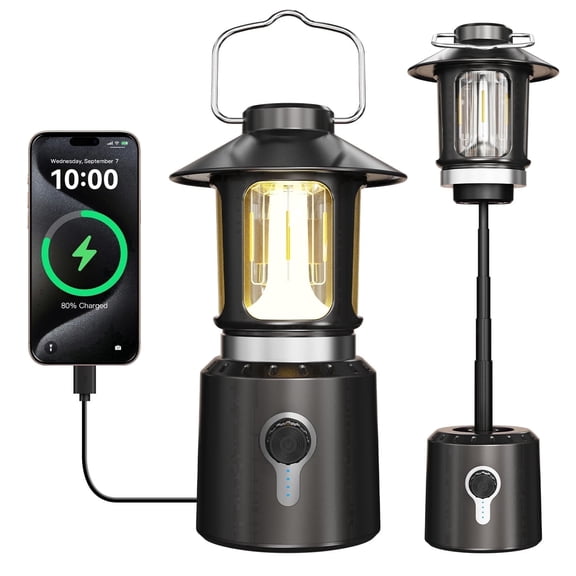 KOBAIBAN Rechargeable Camping Lantern, Telescopic Waterproof Camping Light, 8000mAh Battery Powered Lanterns for Power Outages Outdoor Tent Lights for Camping, Brown