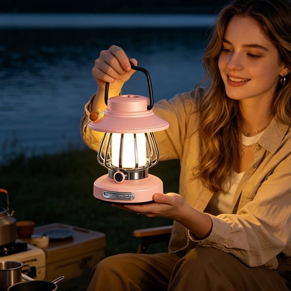 Rechargeable Camping Lantern, Portable LED Hanging Tent Light with Hook for Outdoor Activities, Nightlight and Emergency Use
