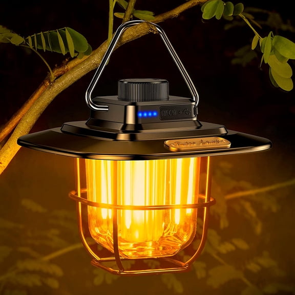Rechargeable Camping Lantern,Retro USB C Rechargeable LED Camping Lamp-Warm&Natural Light,Stepless Dimming,Bright 13H+Battery Life,Portable&Waterproof Tent Lamp for Camping/Emergency