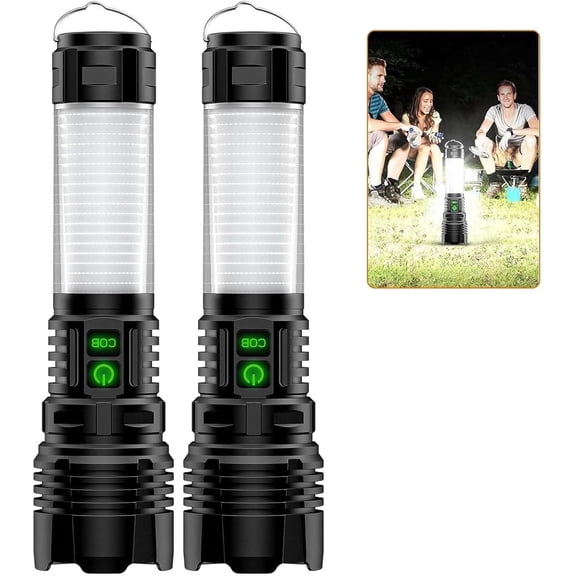 Rechargeable Camping Lanterns Flashlight High Lumens- 2000 Meters Long Beam Super Bright LED Flashlight, Waterproof Camping Tent Lights 5 Modes, Zoomable Camp Flashlight Lantern 2pcs