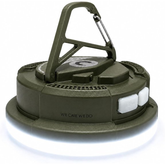 Rechargeable Camping Light, 2600LM LED Tent Lantern with Base, Hook and Tripod Mount, 7000mAh , Up to 70 Hours, IPX5, Army Green