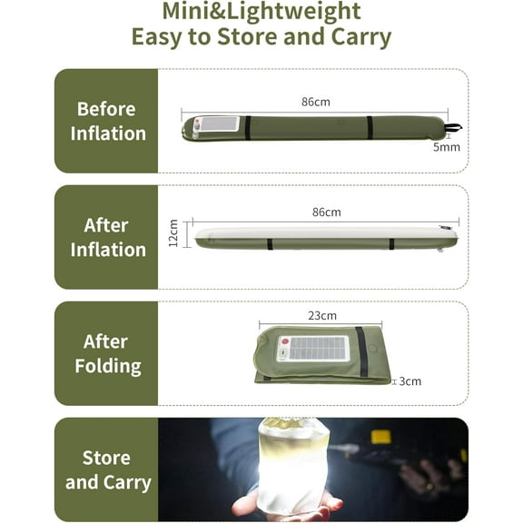Rechargeable Camping Light Bar IP66 Waterproof LED Tube Foldable Inflatable Outdoor Tent Light for Hiking Traveling Party Green 2 PCS