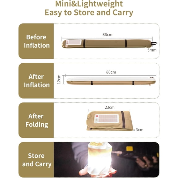 Rechargeable Camping Light Bar IP66 Waterproof LED Tube Foldable Inflatable Outdoor Tent Light for Hiking Traveling Party Khaki 2 PCS