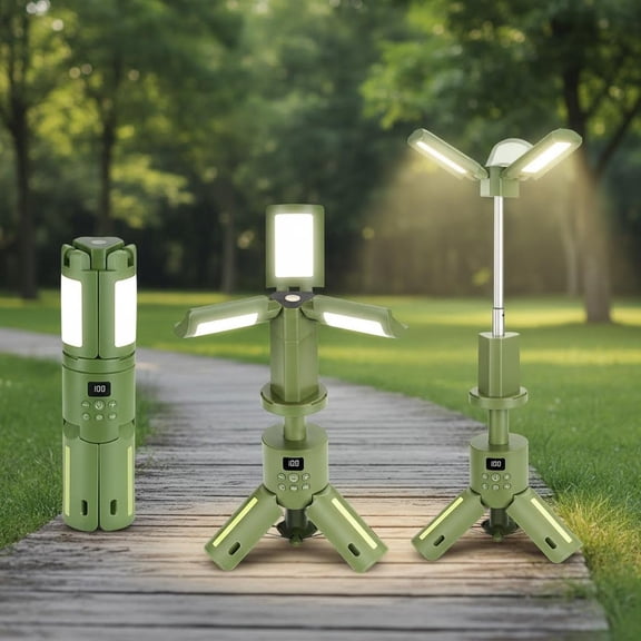 Rechargeable Camping Light & Lantern with Stand, Telescoping Camping Tent Light, Cordless Dimmable Waterproof, Magnetic Base/Clip Hook for Hiking Fishing, Flashlight