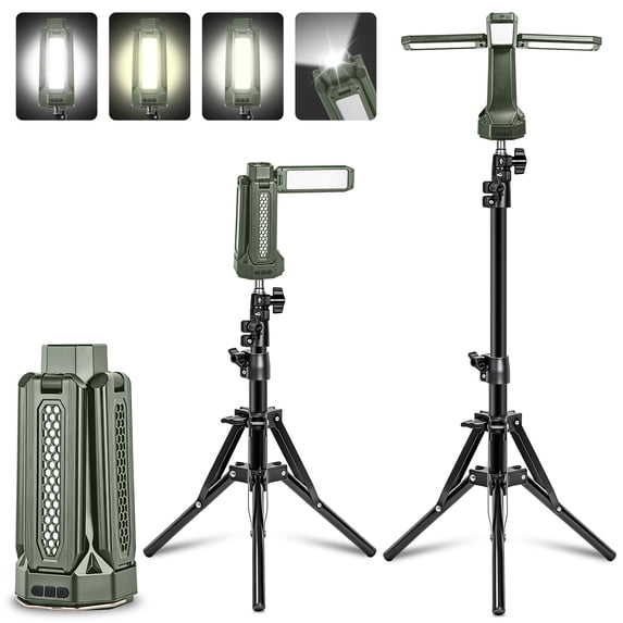 Rechargeable Camping Light with Stand, 16000mAh Cordless Work Light with 4 LED Lamp Heads, 2500 Lumens Foldable Working Lantern with Detachable Tripod, Camping Essentials Gear Emergency Flashlight