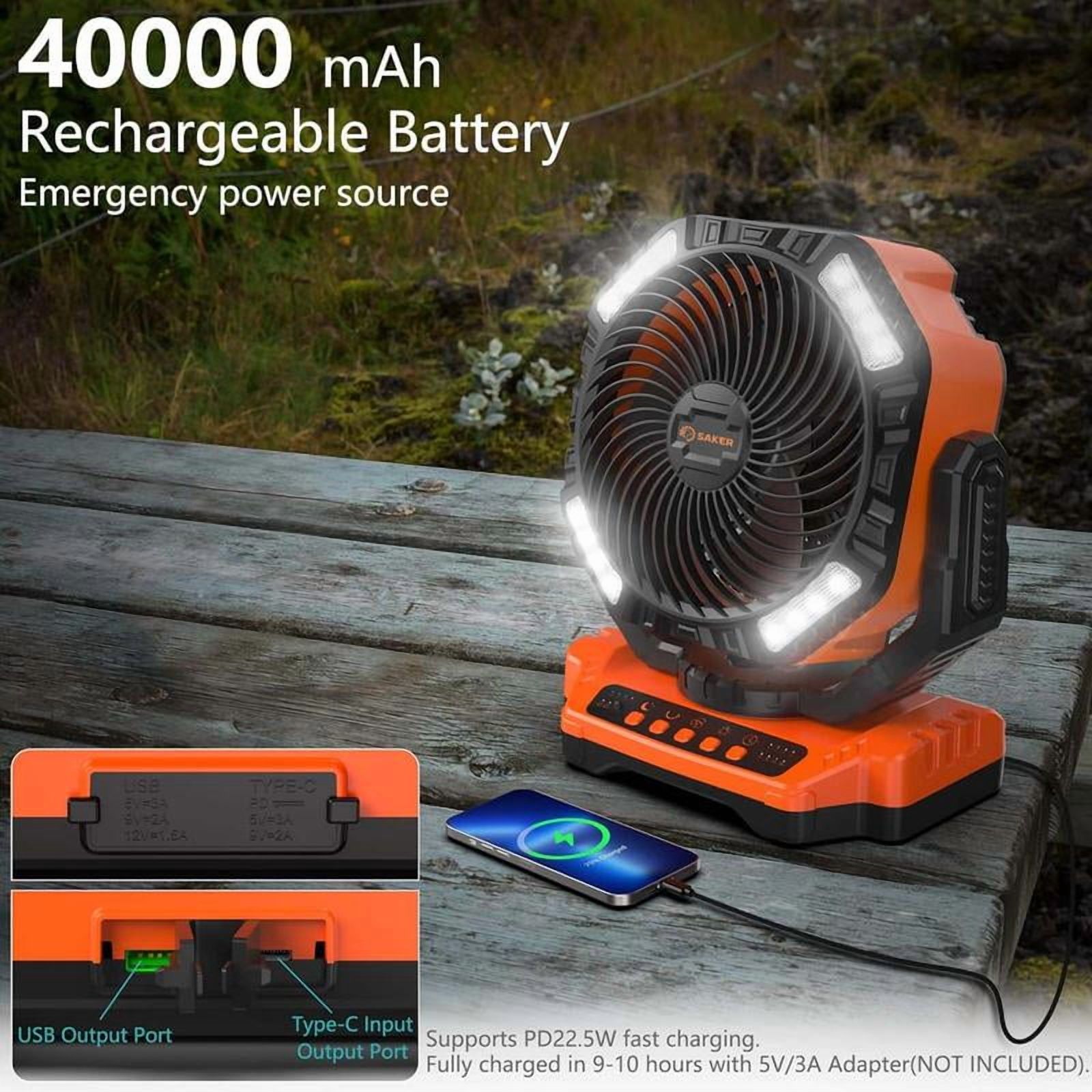 Rechargeable Camping Tent Fan, 40000mAh Battery Powered, Durable ABS Material, Multi-Color, Charging Blades Cable, Perfect for Outdoor Camping and Gifts to Friends