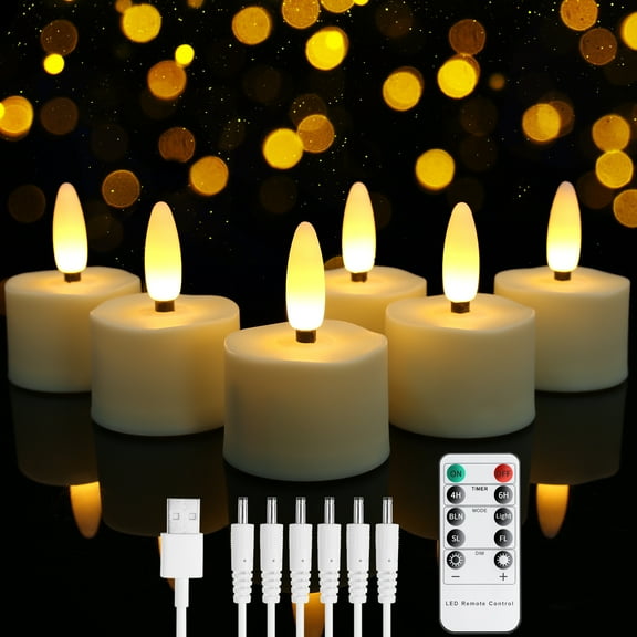 Rechargeable Candles Tea Lights 6-Pack with Remote Timer, LED Tea Lights Candles , Rechargeable Flameless Candles for Home Decor Seasonal Decor, Dia 1.5"X H 2.2''