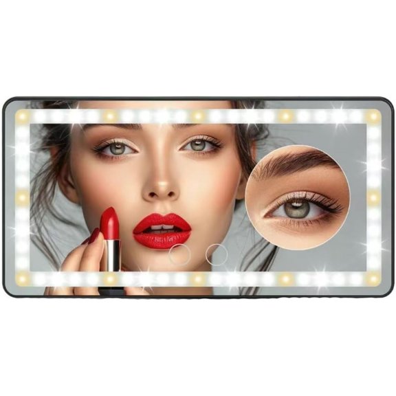 Rechargeable Car Sun Visor Makeup Mirror with LightsBright LED Vanity Mirror with 3 Light Modes,Touch Dimming, Universal FitPerfect for On-The-Go Beauty