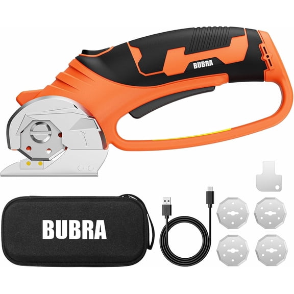 Rechargeable Cardboard Cutter with 4 SK5 Blades, 2000mAh Battery, LED Light, Electric Box Cutter 1/3” Cutting Capacity Power Cutter for Fabric Carpet Leather DIY - Orange