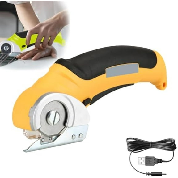 Rechargeable Cardboard Cutter, Handheld Cordless Electric Scissors, Power Rotary Cutter, Rechargeable Leather Fabric Cutting Tool, Heavy Duty Fabric Scissor (Orange)