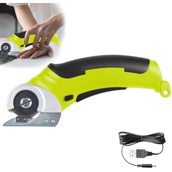 Rechargeable Cardboard Cutter, Handheld Cordless Electric Scissors, Power Rotary Cutter, Rechargeable Leather Fabric Cutting Tool, Heavy Duty Fabric Scissor (Green)