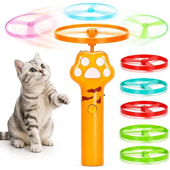 Rechargeable Cat Fetch Disc Launcher Interactive Flying Disc Toy with 6 Discs for Indoor Cats, Kittens & Adults