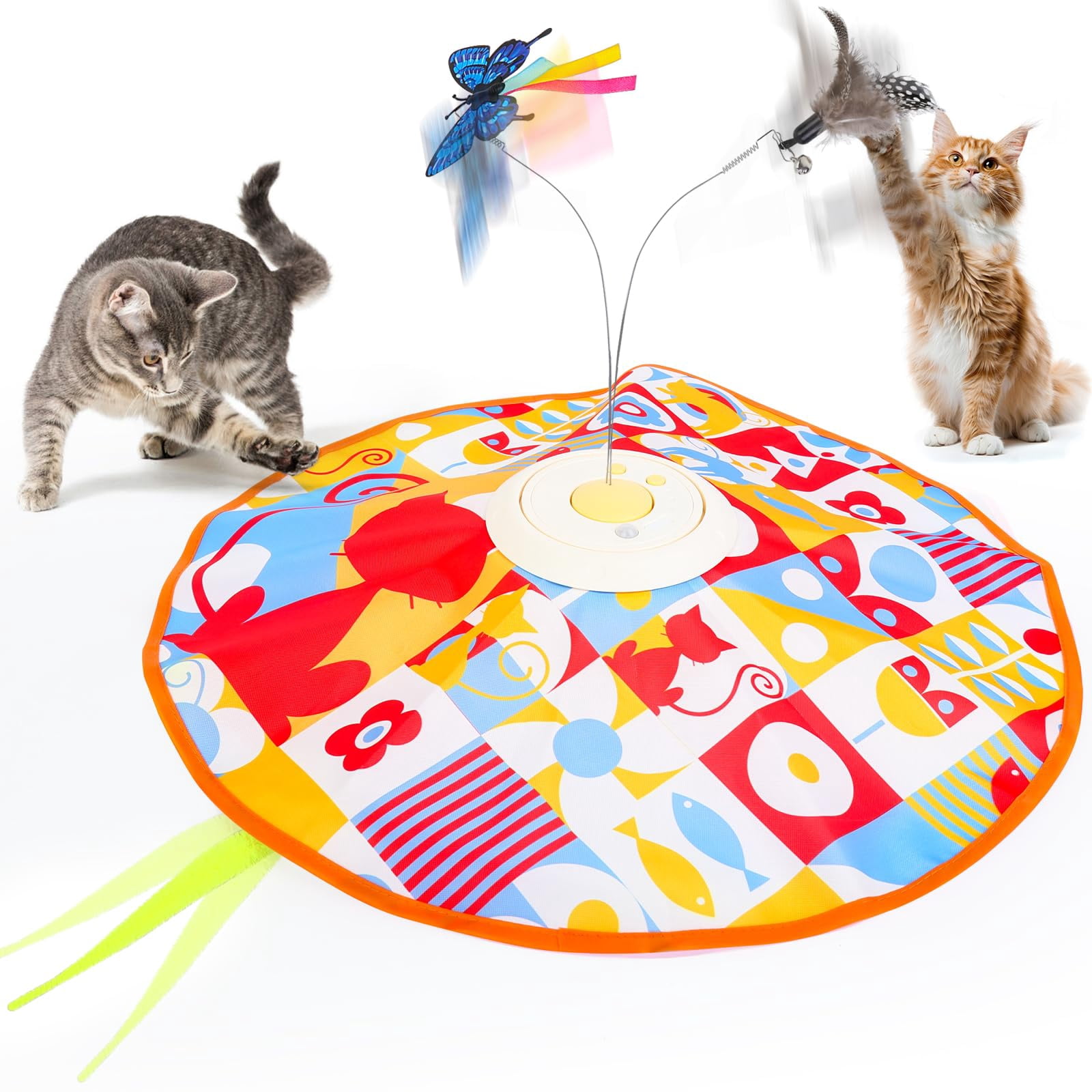 Rechargeable Cat Toys And Seek Game Interactive For Indoor Cats Moving Wand Touch Activated Enrichment Bored Adult Cats(yellow)