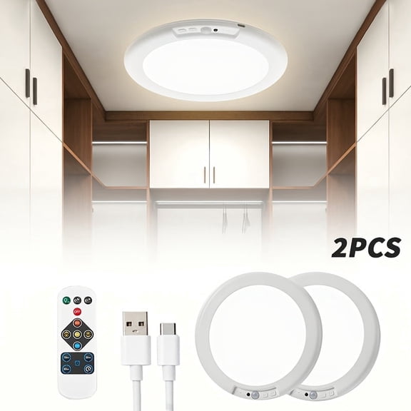 Rechargeable Ceiling Light 2 Pack,Magnetic Wireless Motion Sensing Illumination , Drill-Free Installation Design, Features Multi-Level Dimming Adjustable Color Temperature for Bedroom