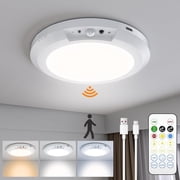 Rechargeable Ceiling Light , No Wiring Battery Operated Ceiling Lights with Remote, Motion Sensor Dimmable Timing Motion Activated Overhead Shower Light for Bathroom Pantry Hallway Porch 1PCS