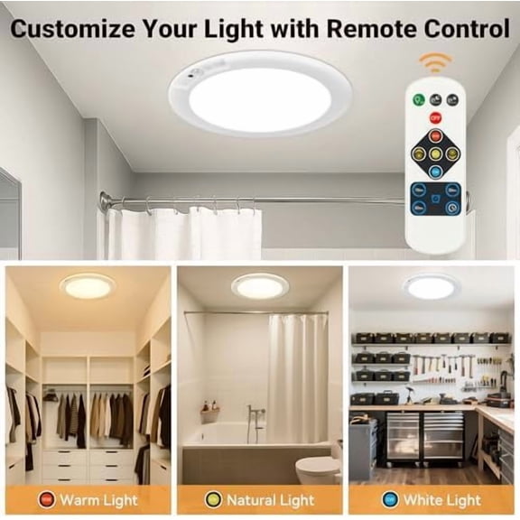 Rechargeable Ceiling Light No Wiring - Motion Sensor Night Light Indoor with Remote, Battery Operated Led Lights for Bedroom Hallway, Living Room, Bathroom, Home & Kitchen Decor Lighting (2)