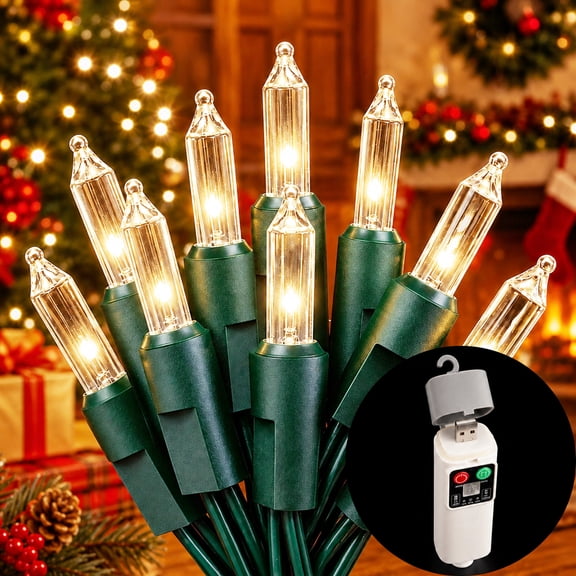 Rechargeable Christmas String Lights with Remote & Timer,8 Modes Waterproof USB Twinkle Lights for Indoor Wedding Party Xmas Decor Warm White (5M/16.4ft 50LED)