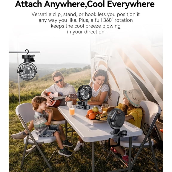 Rechargeable Clip On Fan with Remote, LED Lights, 3-Speed Auto Oscillating Portable Fan for Stroller, Desk, Office, Camping