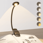 Rechargeable Clip On Reading Light, 5 Color Temperatures Stepless Dimming, Black