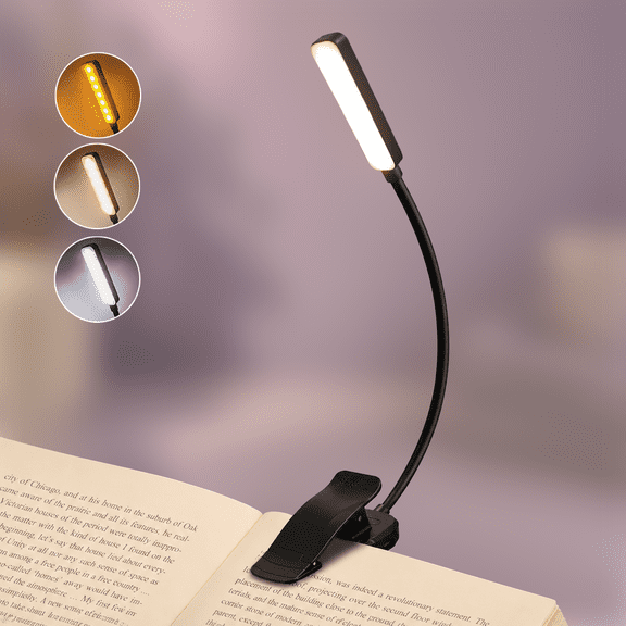 Rechargeable Clipon Reading Light for Bed Reading, 120Hour Runtime, 13 LED Beads, 5 Brightness Levels & 3 Color Temperatures, Portable Flexible Book Light