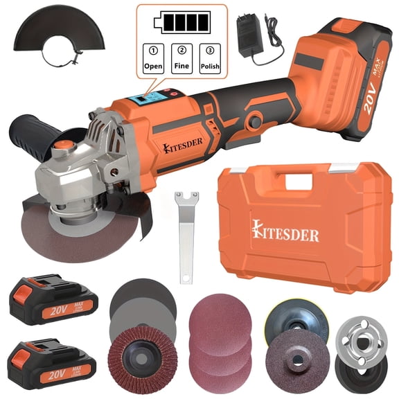 Rechargeable Cordless Angle Grinder Polisher with Lithium Battery, Fast Charger & Accessories, for Tile Stone Steel Grinding Polishing, Local Warehouse Shipping