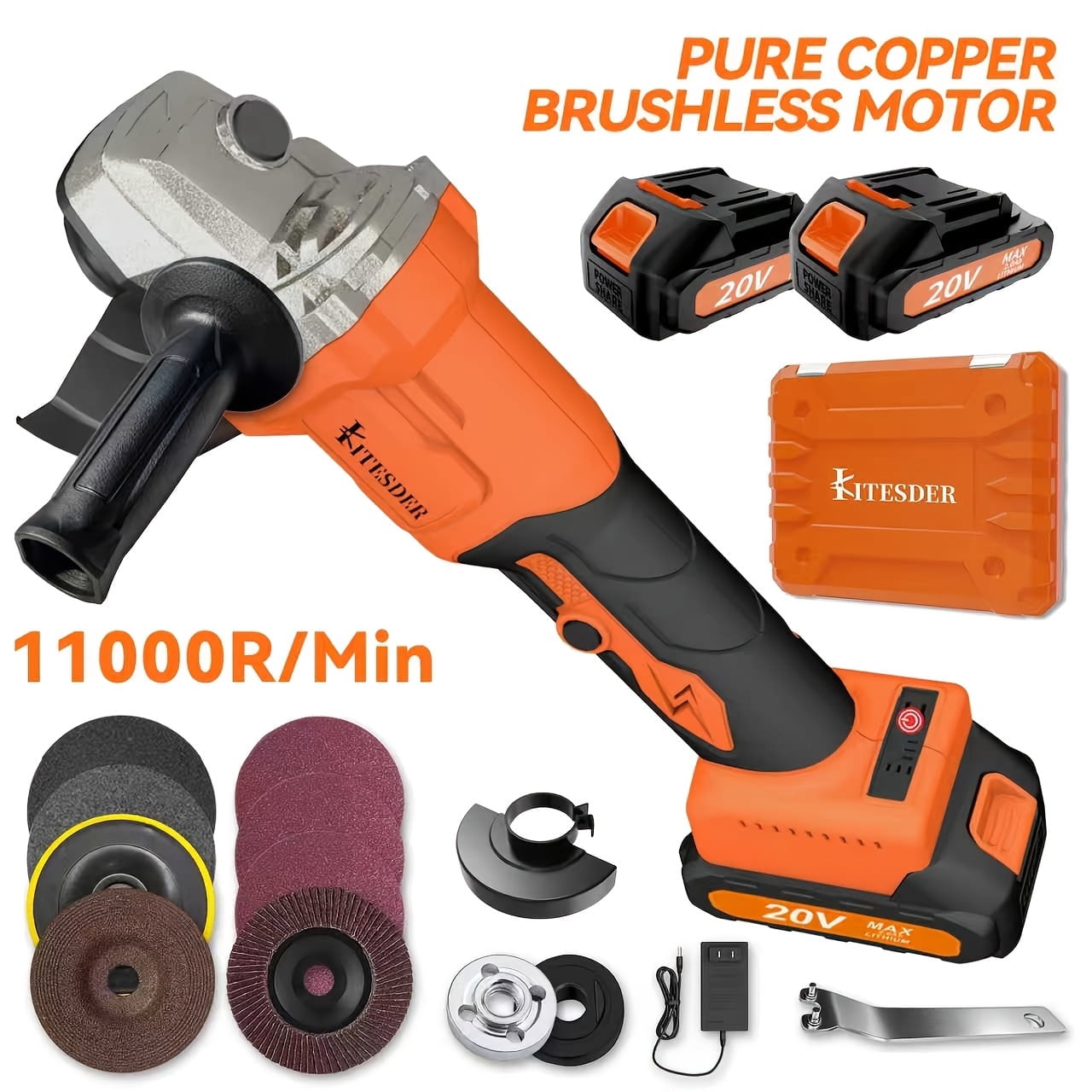 Rechargeable Cordless Angle Grinder Polisher with Lithium Battery, Fast Charger & Accessories, for Tile Stone Steel Grinding Polishing, Christmas Gift, Local Warehouse Shipping