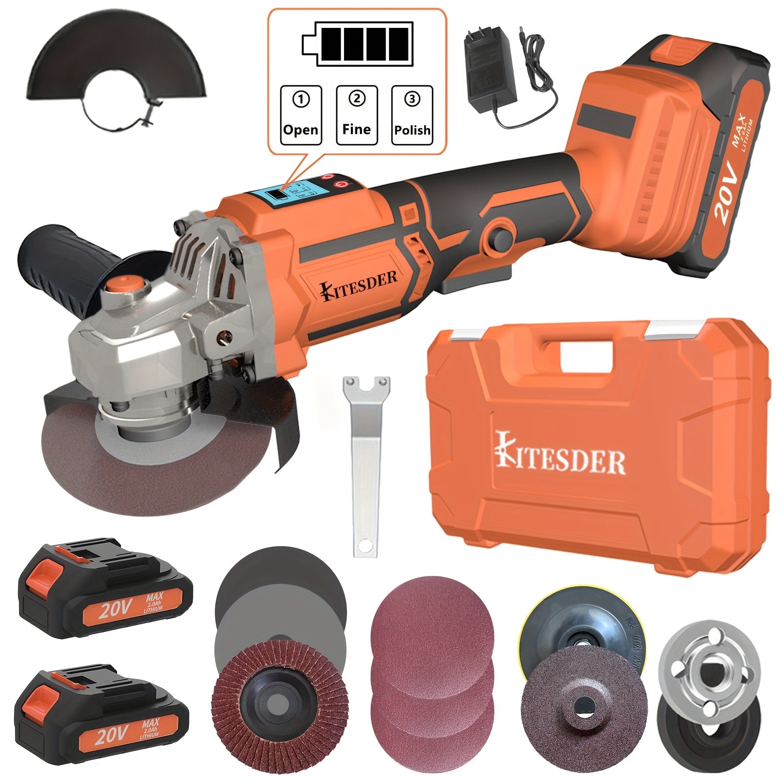 Rechargeable Cordless Angle Grinder Polisher with Lithium Battery, Fast Charger & Accessories, for Tile Stone Steel Grinding Polishing, Christmas Gift, Local Warehouse Shipping