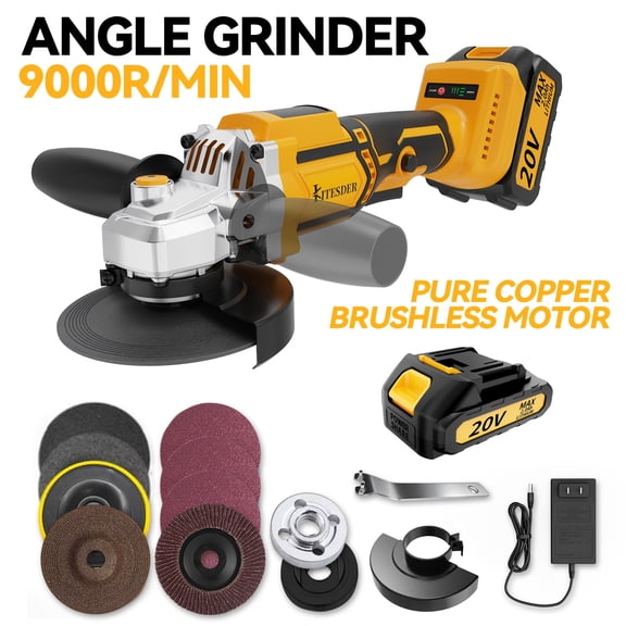 Rechargeable Cordless Angle Grinder Polisher with Lithium Battery, Fast Charger & Accessories, for Tile Stone Steel Grinding Polishing, Local Warehouse Shipping